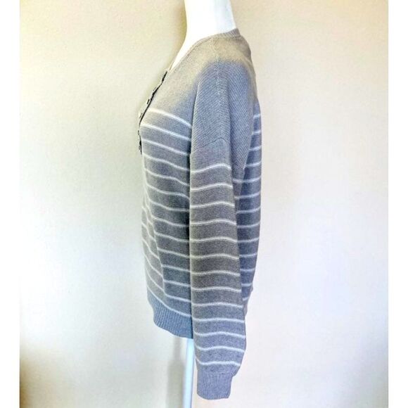 Marled by Reunited Clothing Sweater Women's Size M Grey Striped Crew Neck Top - Picture 3 of 7